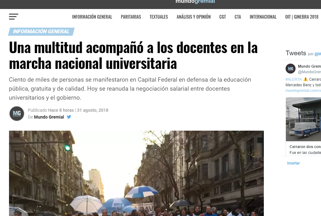 Mundo Gremial | Una multitud acompa&ntilde;&oacute; a los docentes en la marcha nacional universitaria