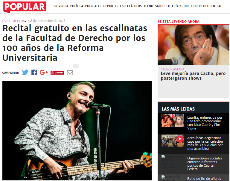 Popular | Recital gratuito en las escalinatas de la Facultad de Derecho por los 100 años de la Reforma Universitaria