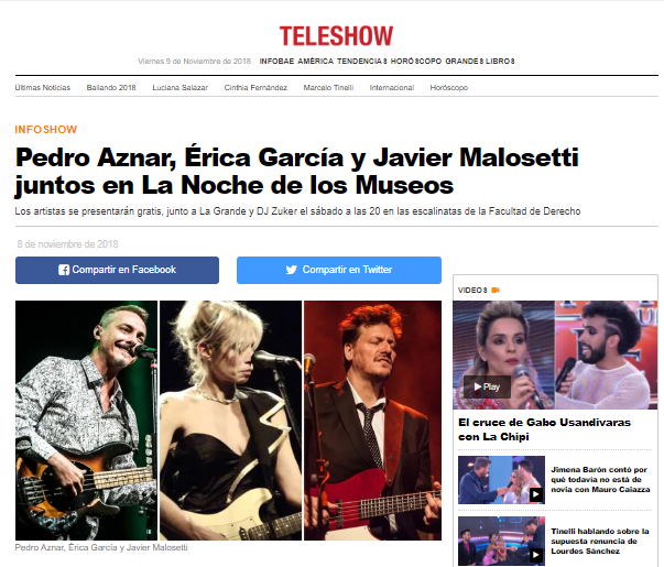 Infobae | Pedro Aznar, &Eacute;rica Garc&iacute;a y Javier Malosetti juntos en La Noche de los Museos