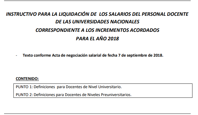 INSTRUCTIVO PARA LA LIQUIDACIÓN DE SUELDOS DOCENTES 2018