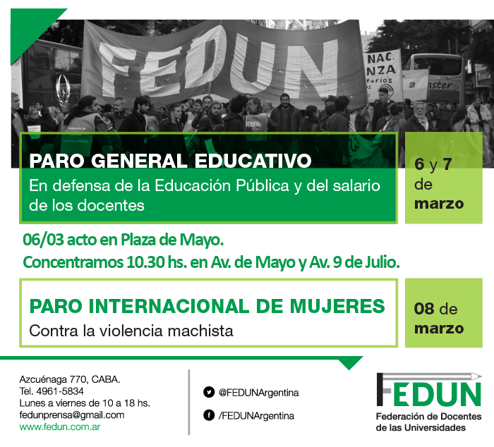 Paro General Educativo 6 y 7 de marzo, Paro Internacional de Mujeres 8 de marzo