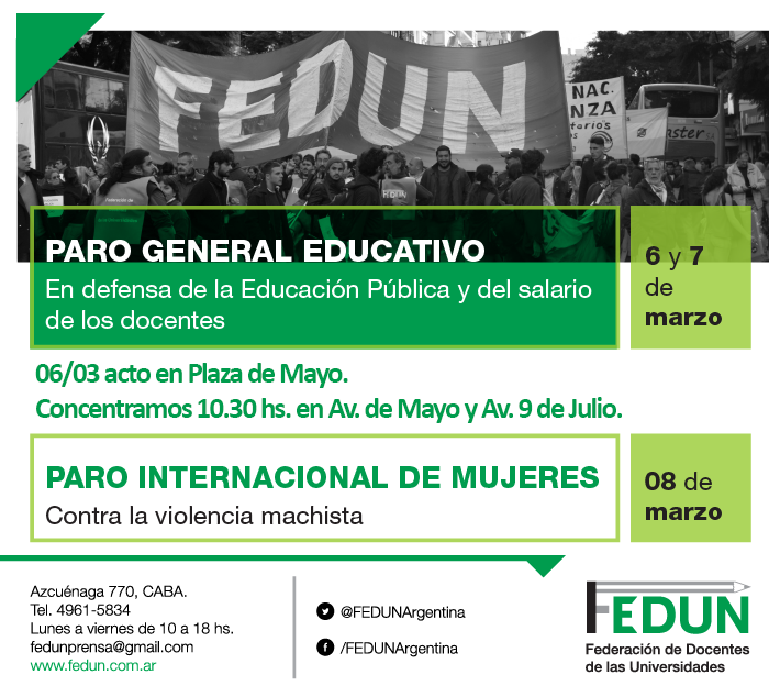 Paro General Educativo 6 y 7 de marzo, Paro Internacional de Mujeres 8 de marzo