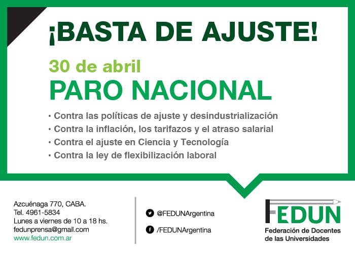 ¡Basta de ajuste! | 30 de abril, Paro Nacional