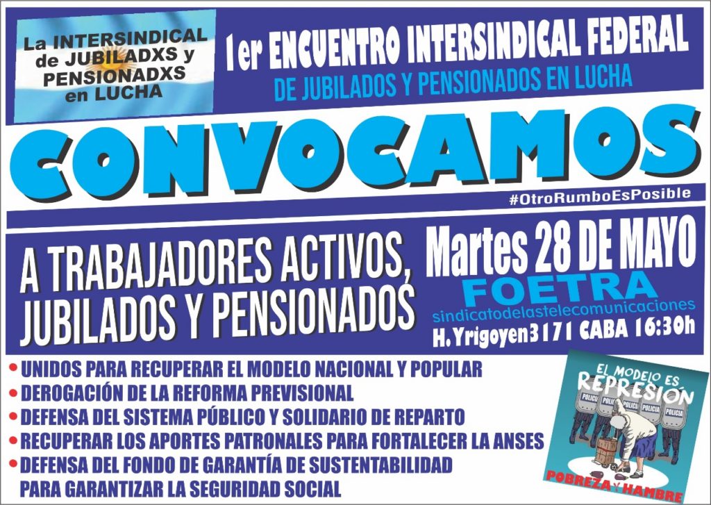 Convocatoria: Primer Encuentro Intersindical Federal de jubilados y pensionados en lucha