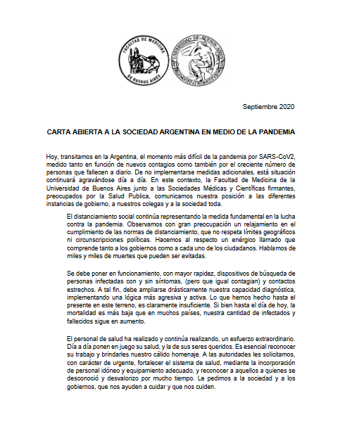 “Carta abierta a la sociedad argentina en medio de la pandemia”, el desesperado pedido de los médicos a la sociedad