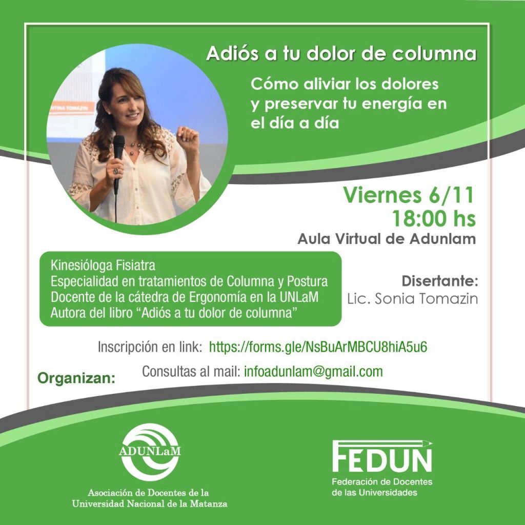 Salud: ADUNLaM invita a la jornada “Adiós a tu dolor de columna”