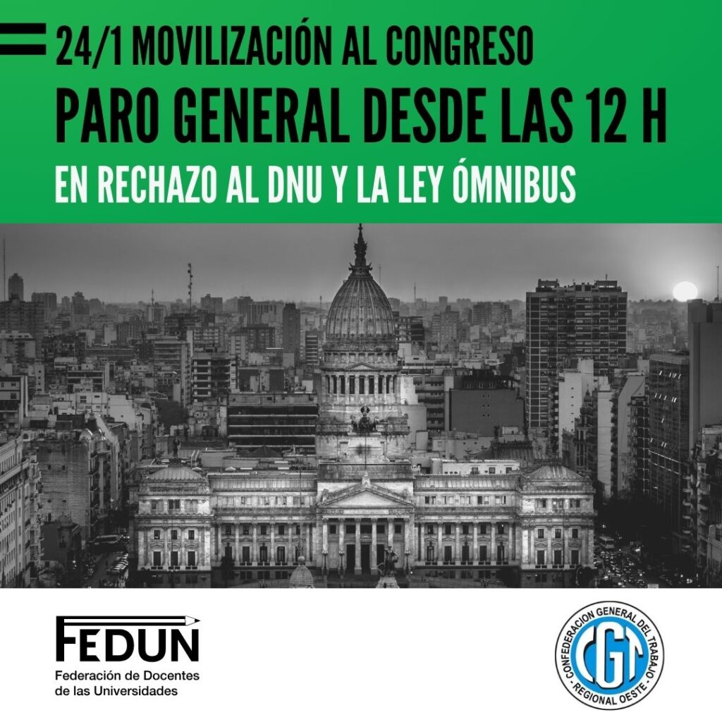 24/1: Paro general y movilización al Congreso en defensa de nuestros derechos