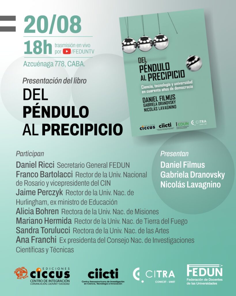 Daniel Filmus presenta en la FEDUN su nuevo libro «Del péndulo al precipicio»