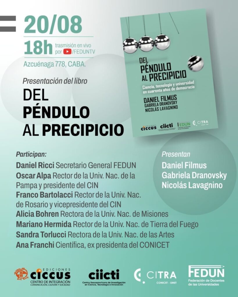 Daniel Filmus presenta en la FEDUN su nuevo libro «Del péndulo al precipicio»