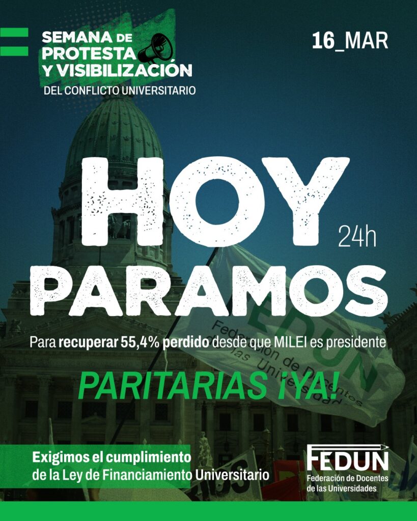 16/3: PARO TOTAL de ACTIVIDADES en todas las Universidades del pa&iacute;s